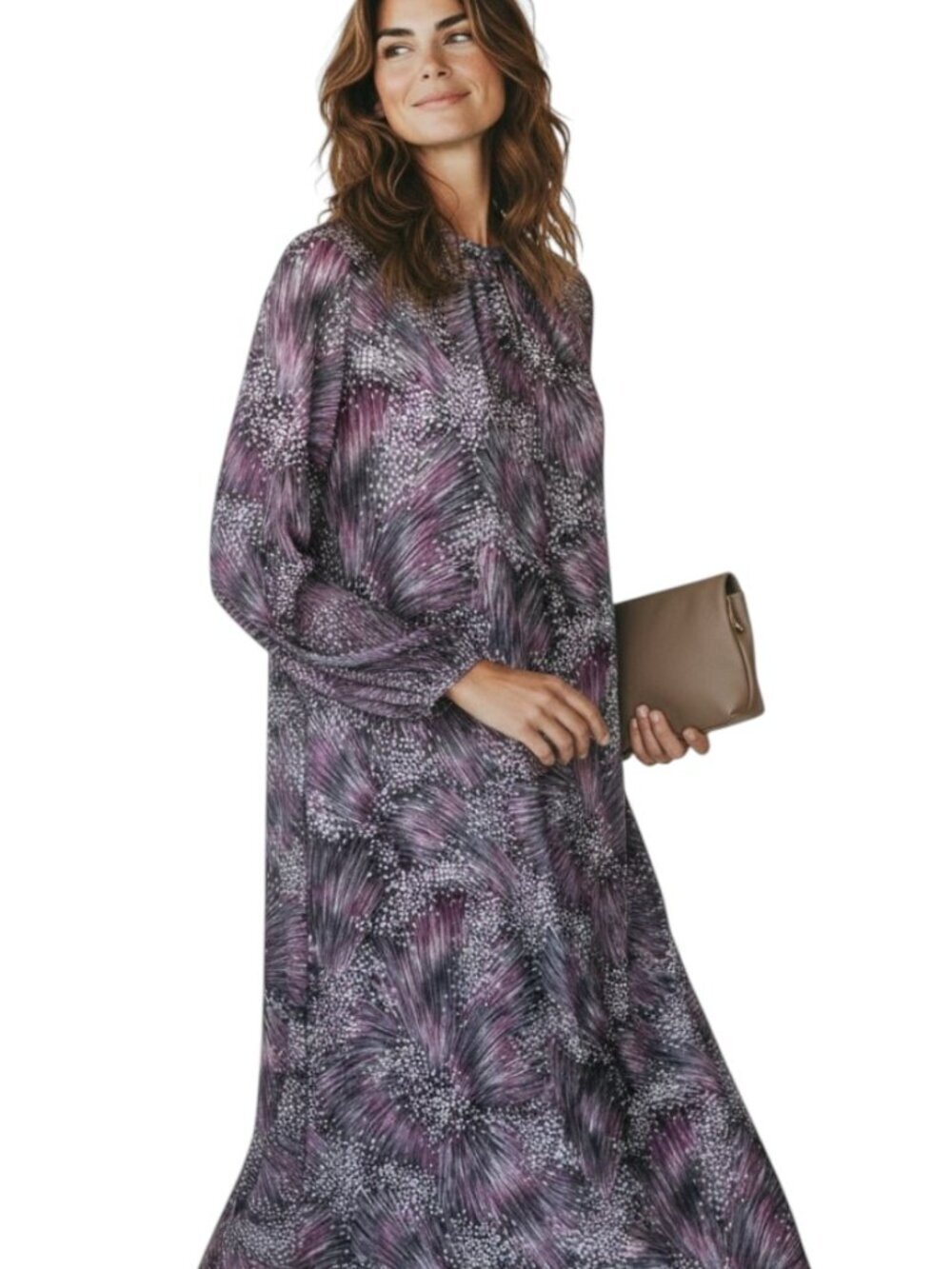 Vintage Dress Long Sleeve Purple Abstract Decorum Irving Korny Montreal Keyhole
